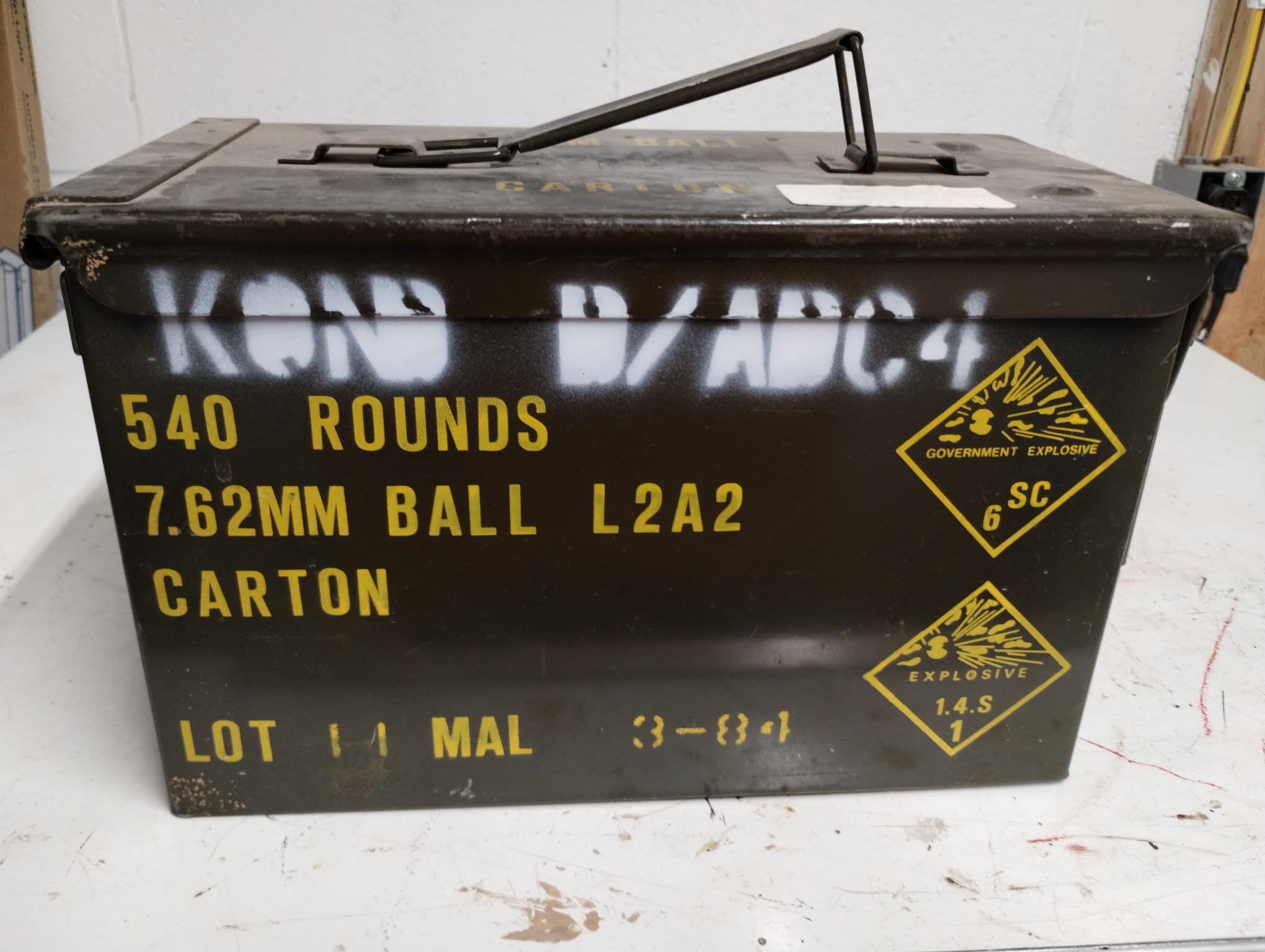 Case of .308 FMJ Military surplus 540 rounds per steel ammo can Magazine not included