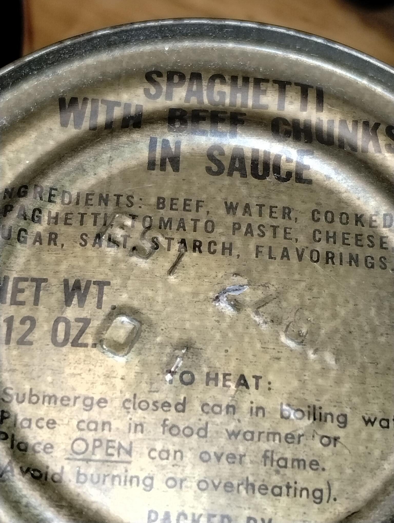 MEAL, COMBAT INDIVIDUAL C-RATIONS, MAIN DISH SPAGHETTI WITH BEEF CHUNKS IN SAUCE