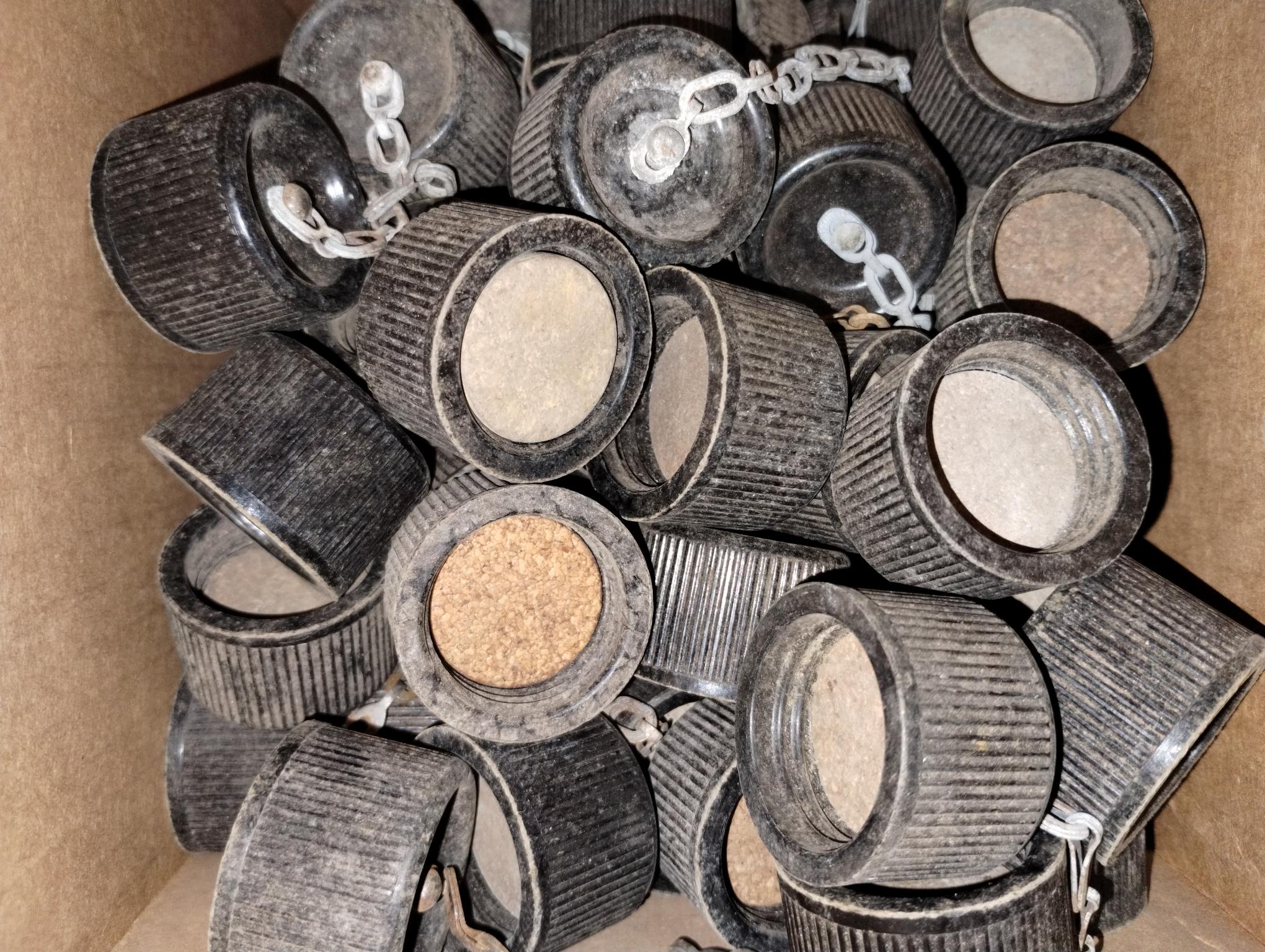 Original WW2 U.S. canteen caps with cork and chain