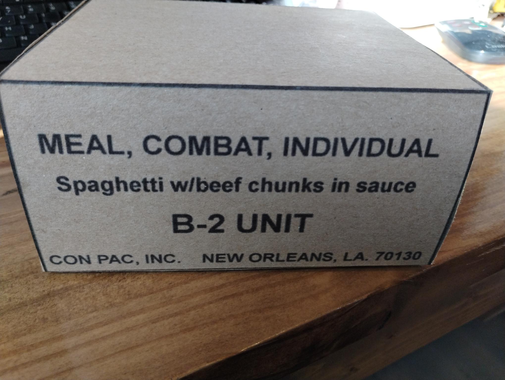 Reproduction Meal Box MEAL COMBAT INDIVIDUAL B-2 Spaghetti w/beef chunks in sauce BOX ONLY Vietnam Era - Image 2