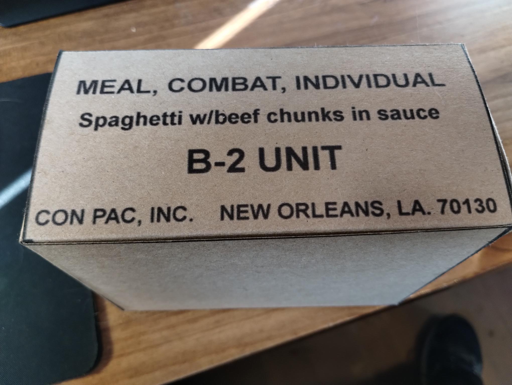 Reproduction Meal Box MEAL COMBAT INDIVIDUAL B-2 Spaghetti w/beef chunks in sauce BOX ONLY Vietnam Era