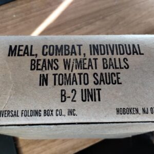 MEAL COMBAT INDIVIDUAL B-2 BEANS W/MEAT BALLS IN TOMATO SAUCE BOX ONLY